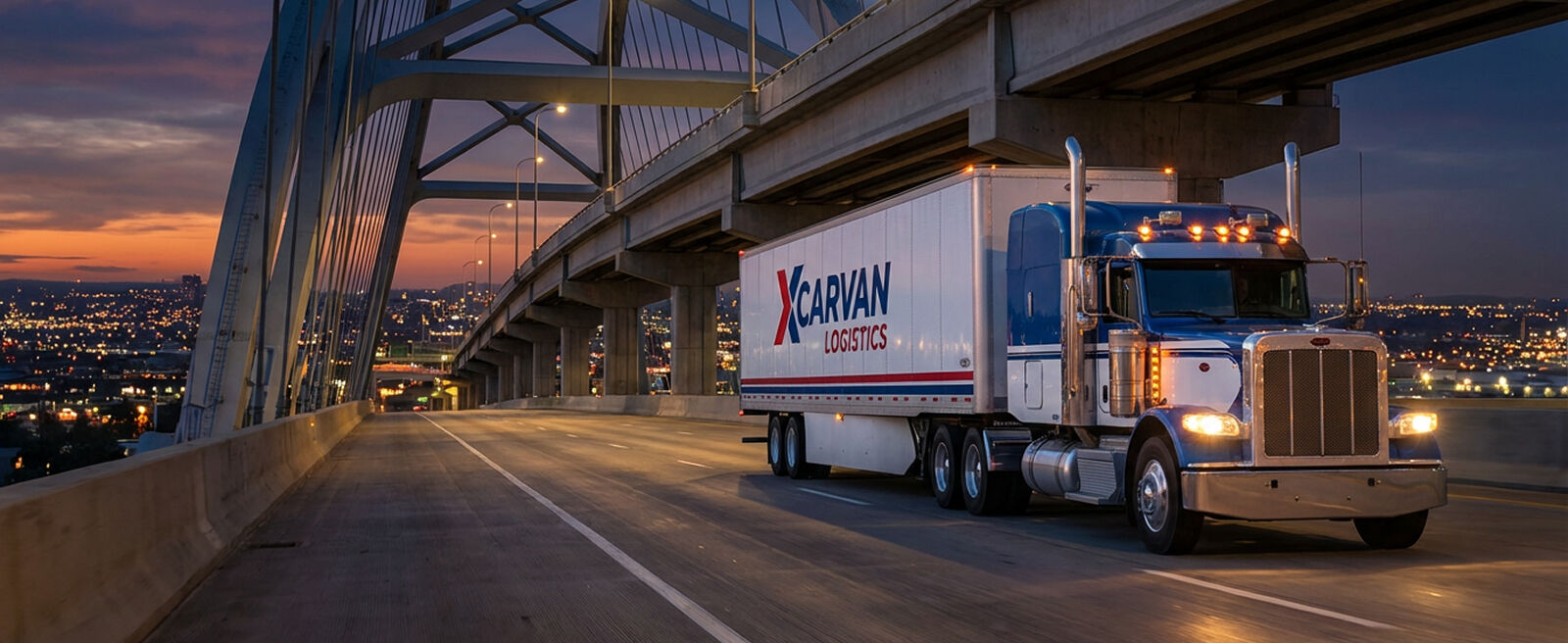 Interstate bridge illuminated at night showcasing transportation infrastructure